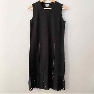 Grey Jason Wu Small Sheath Knit Dress Black Ruffle Hem Sleeveless Work